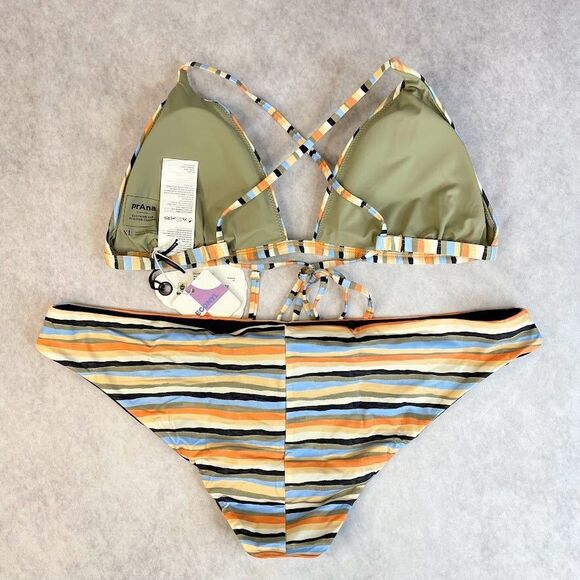 prAna Bikini Set Womens Size XL Triangle Top Reversible Bottom Striped NEW! $125 - Picture 4 of 11